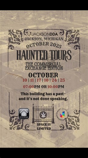 Ready to get spooked? This October, step inside one of Jackson’s most mysterious landmarks—the Commercial Exchange Building—for a live paranormal investigation with Central Michigan Paranormal Investigators! 🎟 Tickets are limited (and lower priced this year!)—don’t miss your chance to explore the history, hear the stories, and maybe even experience the unexplained… all while supporting downtown Jackson. 👉 Grab your tickets now before they disappear: https://www.eventbrite.com/e/jacksons-haunte