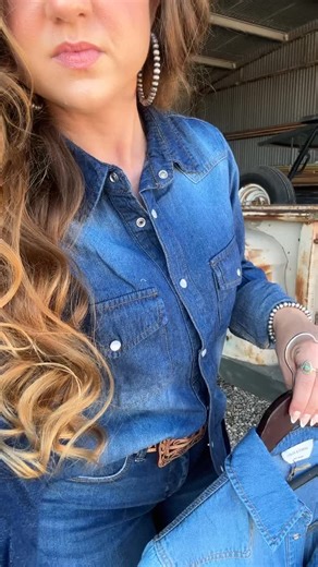 74 reactions · 4 comments | This denim button up will be great layered or worn alone!  Shop here >> https://www.heelsnspurs.com/products/the-western-trail-denim-shirt?_pos=1&_sid=78df12106&_ss=r&variant=50621754999099 #western #denim #rodeooutfit | Heels N Spurs | Facebook