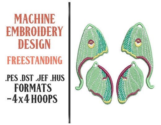Freestanding Luna Moth Wing Earrings (larger Size) - Machine Embroidery Design - Digital Download - 4x4 Hoops - PES JEF DST Hus Formats - Etsy