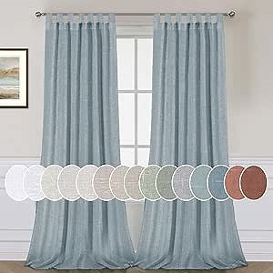 Living Room Linen Curtains Home Decorative Tab Top Curtains Privacy Added Energy Saving Light Filtering Window Treatments Draperies for Bedroom