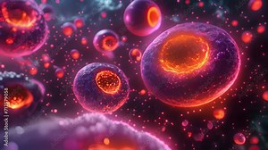 3D Animation of Cell division under a microscope. Dividing and Multiplying Cells. Cell mitosis concept. Inside Human Body. Human cells moving life