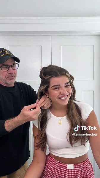 Dad Trying Daughter's Braided Pigtails Hairstyle