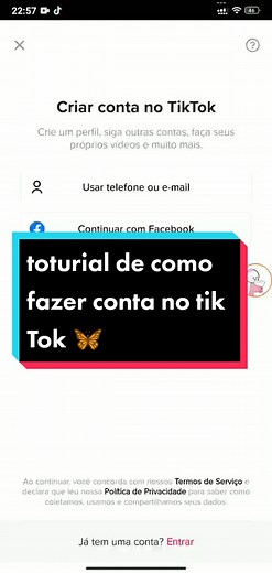 #totutrial #🦋 #fyy toturial de como fazer conta no tik Tok 🦋