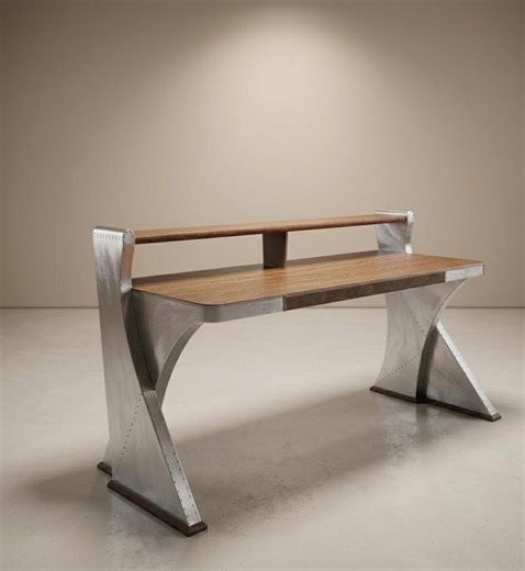 Aviator Aluminum Console Desk | Industrial Writing Reception Table With Wood & Raxien Top - Etsy