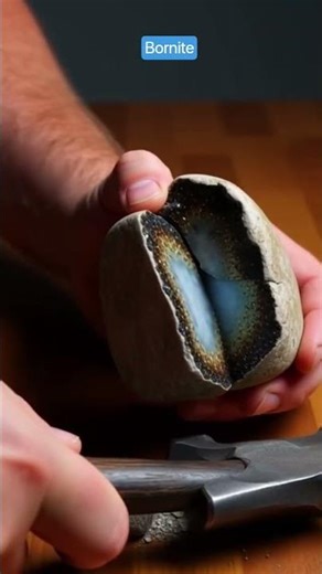 Breaking a Bornite Stone to Reveal Its Peacock Colors 💎 #shorts #trending #viral