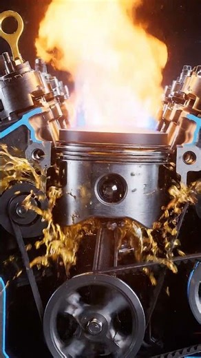 Ultra realistic cinematic macro video of a modern 4 stroke internal combustion engine workin