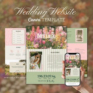 Colorful Wedding Website Template, Floral Garden Canva Wedding Website Invitation, Pink & Green Pastel Colors, Hand Drawn, Editable Website - Etsy Australia
