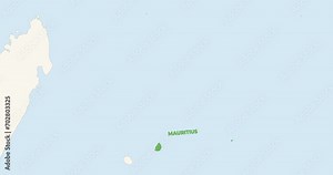 World Map Zoom In To Mauritius. Animation in 4K Video. Green Mauritius Territory On Blue and White World Map