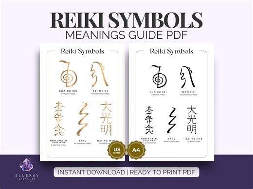 Reiki Symbols Meaning Printable | Usui Reiki Symbols Chart With Uses | Cho Ku Rei Sei He Ki Distance Symbol Guide PDF, A4 US Letter - Etsy UK