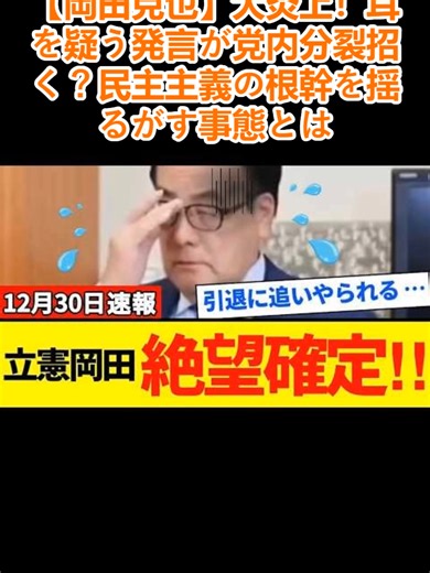 【岡田克也】大炎上！耳を疑う発言が党内分裂招く？民主主義の根幹を揺るがす事態とは