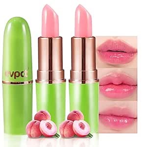 evpct 2Pcs Peach Tinted Lip Balms PH Lip Color Changing Lipstick Balm Stains Set Queen for Women Girls Korean Mood Color Change Light Pink Lipstick