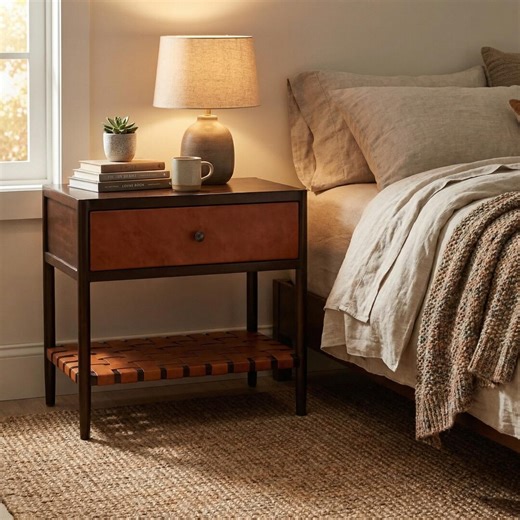 Nightstands Set of 2 |leather Front Drawer Bedside Tables | Modern Rustic Nightstands |brown Wood End Tables - Etsy