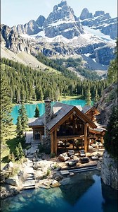 Built a Dream Log Cabin right on the edge of the world! 🏔️🏠 From a rocky shore to this Alpine Masterpiece. The way the Turquoise Lake mirrors the house is just unreal. 💧 Imagine waking up to this mountain view every day. Who are you bringing here for a weekend getaway? Tag them! 👇 #LogCabin #CabinPorn #LakeHouse #AlpineDesign #MountainHome #DreamHouse #NatureArchitecture #LuxuryRetreat #ConstructionTimelapse #ArchitectureLovers | Nicole Baldwin
