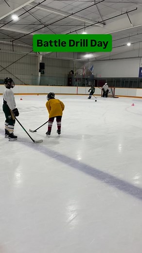 Battle Drill Day? 👇👇👇👇 Once or twice a month, we do Battle Drill Tuesday’s. Every drill is on small ice and has a physical element or a backchecking element. We find Tuesday’s to be a day where the kids are still a bit snoozy from the weekend and this is a quick and easy way to ratchet up the compete. We try to do all the drills on 1/4 ice in one end so there is traffic and intensity for 75 minutes. Hard and quick conditioning skates between drills. #hockeydrilloftheweek #hockeydrilloftheday