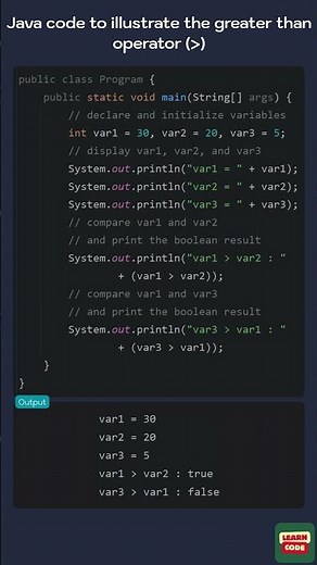 👩‍💻 Java code to illustrate the greater than operator