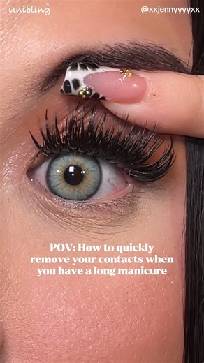 UNIBLING CONTACT LENSES on Instagram: "The Hack for Removing Contacts with Long Nails 💅🥰 ❤️‍🔥 Step 1: Wash your hand and take your silicone tweezer to gently press its tip to the outer edge of your contact lens. ❤️‍🔥 Step 2: A soft pinch to secure the lens. You'll feel it detach from your eye. ❤️‍🔥 Step 3: With a smooth motion, lift it right out! #unibling #brownlenses #darkbrowneyes #coloredcontacts #uniblinglenses #uniblingcontacts #uniblinglens #beautygirl #beautytips"