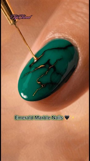 Emerald Marble & Gold Vein Nails 💚 Luxury Nail Art