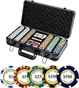 14g Clay Poker Chips Set 300 Pcs Poker Chips 39mm with High-end Aluminum Carrying Case/2 Decks of Plastic Playing Cards/Dealer Button for Poker Games Blackjack Texas Hold'em