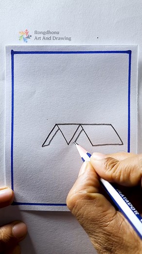 Mountain Scene Drawing With Houses #drawing #art #scenery #reels | Rongdhonu Art and Drawing