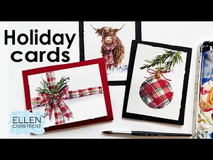 Watercolor Holiday Plaid cards tutorial