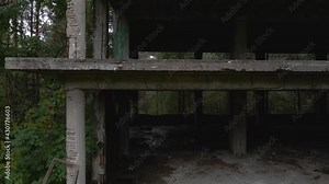 Droneflight upwards the ruins of KDF Prora on the island of Rügen, Baltic Sea. They were abandoned 30 years ago and built during World War 2.