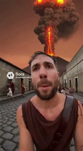 POV: You’re in a Roman street, ash starts falling, Mount Vesuvius ￼exploding behind you
