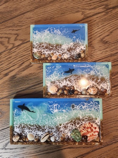 Handmade Ocean Resin Tray Set | Beach-inspired Coastal Decor With Shells & Waves - Etsy