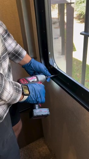 Montana 5th wheel back window replacement! #rvlife #rvliving #rv #montana #5thwheel #5thwheelliving #glass #replacement #tools #milwaukeetools #likes #comments #follows #shares #views #fyp #explore #ontheroad #travel