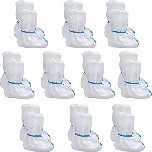 10 Pairs Boot Covers Disposable Waterproof Shoe Covers with Elastic White