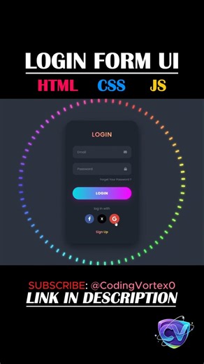 Dark Login Form UI | CSS ‪@CodingVortex0‬ #coding #loginform #codingshorts #codingtutorial