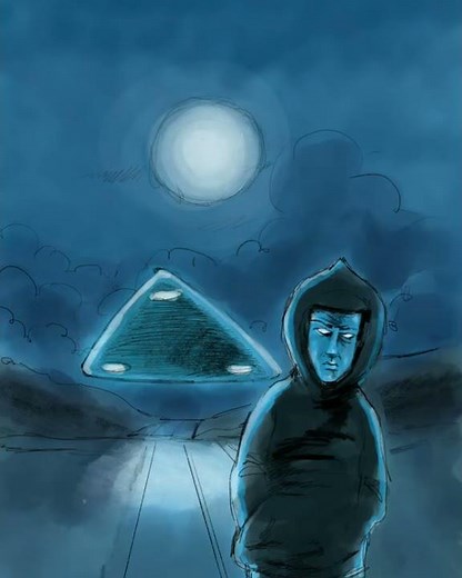 Eerie UFO Landing Scene – Sci-Fi Cartoon Art