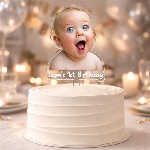 Custom Photo Birthday Cake Topper, Personalized Photo Birthday Cake Decor, Milestone Birthday Baby Photo Topper, Birthday Party Decor Gift - Etsy