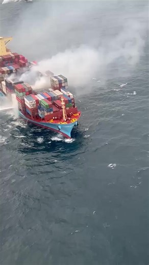 A fire broke out on the Maersk Frankfurt, a container ship, on July 19, 2024 approximately 102 nautical miles southwest of Goa, India. The fire, which resulted in the death of one Filipino crew member, is believed to have been caused by a short circuit. The Indian Coast Guard (ICG) is actively involved in firefighting and rescue operations, deploying vessels and aircraft. The ship was en route to Colombo, Sri Lanka, from Mundra, India. #ship #accident #container #containership #sealife #sailor #