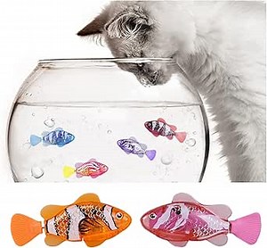 Robot Fish Water Activated, Swimming in Water with LED Light, Electric Bathtub Toys for Pets, Cats, Dogs (Orange+Pink)