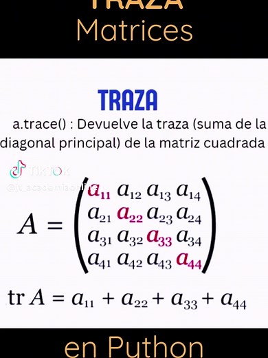 Traza de una Matriz en Python #matrices #aprenderpython #programacion #python