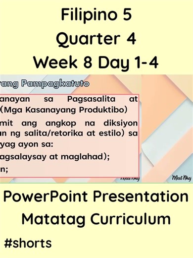Filipino 5 Matatag Curriculum PowerPoint Presentation Quarter 4 Week 8 Day 1-4 #grade5matatag #ppt