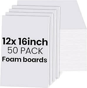 Honoson 50 Pcs Foam Board, 12 x 16 x 3/16 Inch 5mm Thick Large White Poster Board, Lightweight Double Sided Signboard Foam Core Board for Crafts Stamp Framing Art Display Presentation Projects