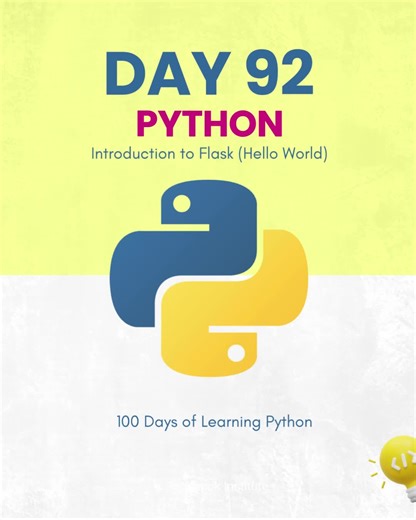 Tech Book Institute on Instagram: "🔥 Day 92 — Introduction to Flask! Today you wrote your first web application using Python. Flask is lightweight, flexible, and perfect for beginners entering web development! Stay consistent and keep building. Follow for #100DaysOfPython . . . . . . . . . #flask #flaskpython #pythontutorial #pythonwebdevelopment #pythonlearning #webframework #helloworld #flaskbeginner #techbookinstitute #pythonprojects #learnpython #webdeveloper #100daysofcode #day92python"
