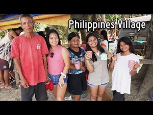 Philippines Village Family Day - Time to Eat Grilled Fish & Pancit. Boodle Fight Filipino Style!