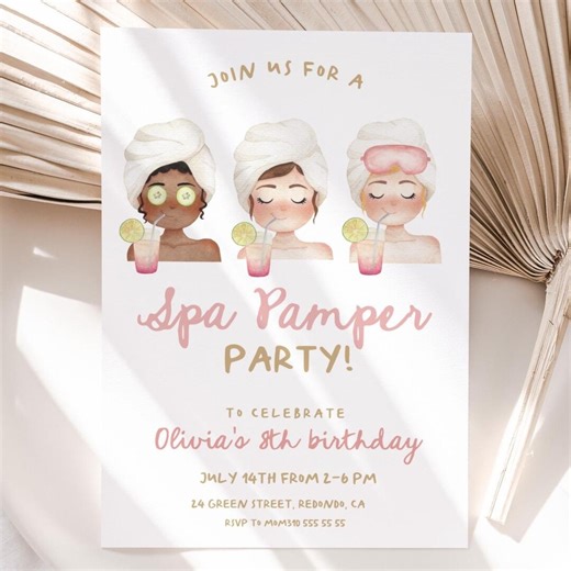 Spa Birthday Pamper Party Invitation: Glam Slumber Make-up Party, Sleep Over, Template (digital Download) - Etsy