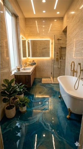 Luxury Bathroom Transformation with Crystal Clear Water Epoxy Floor | Satisfying Timelapse निर्माण