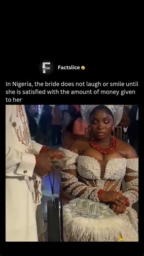 Fact | History | News on Instagram: "In certain Nigerian wedding traditions, especially among the Igbo and some Yoruba communities, the bride participates in a custom where she remains expressionless until she is satisfied with the amount of money offered to her. This cultural practice often plays out during the bride price or dowry ceremony, where the groom’s family presents gifts and cash as a sign of respect and commitment. The bride, seated before family and elders, maintains a serious face,