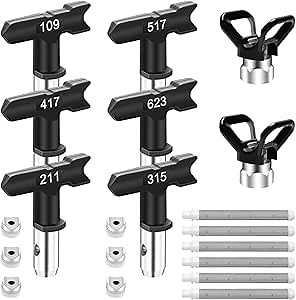 14 Pieces Airless Paint Sprayer Tips Set, 6 Reversible Spray Nozzles, 6 Airless Paint Spray Gun Filters, 2 Nozzle Tip Guards for Guns House Painting