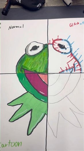 Drawing Kermit The Frog in 4 different styles ✍️ #art #shorts #kermitthefrog