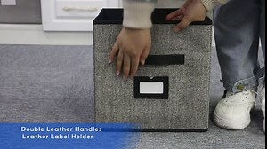 Onlyeasy Cloth Storage Bins - Foldable Cubes Organizer Container Basket Drawers with Leather Handles and Label Holders for Bedroom Closet Toys Cubby Bookcase, 10.5"x10.5"x11", 6 Pack Black, MXABS06PLP