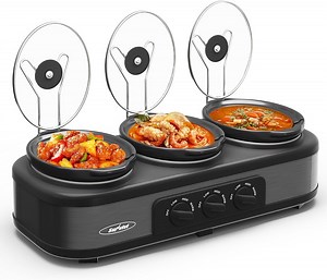 Sunvivi Triple Slow Cooker with 3 Spoons, Total 4.5 Quart, Stainless Steel