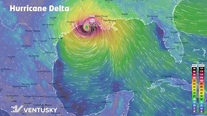 Video shows the development of major hurricane #Delta in the next 48 hours. See live forecast on Ventusky: https://www.ventusky.com/?p=26.1;-91.3;5&l=gust | Ventusky