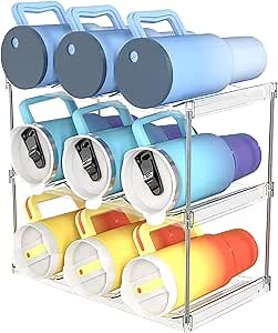 Yieach 3 Tier Stackable Water Bottle Holder for Cabinet and Pantry- Large Compartment Water Bottle Organizer Rack for Wine Bottle and 40 oz Stanley Cup,Yeti and Tumbler Waterbottle Organizer Storage