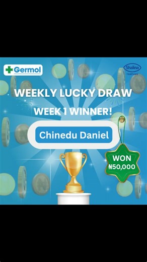 Germol on Instagram: "Congratulations to our first winner! 🏆 The contest is still open, and you can be the next winner. Buy. Scan the code or click the link in the bio. Upload and win every Friday. Weekly Lucky Draws are happening till January 2026, and winners are announced every Friday. Don’t miss your chance to WIN BIG! 🛡️💥 #WeeklyLuckyDraw #WinWithGermol #GermolNigeria #StayProtectedWinBig #GentleOnSkinToughOnGerms"