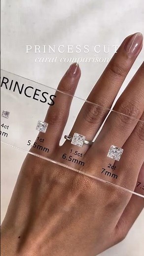 Princess Cut Diamond Carat Weight Comparison - Shown On Hand